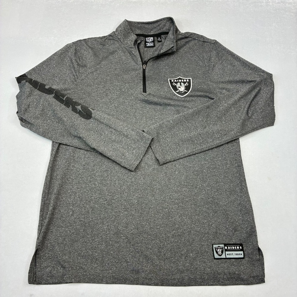 NFL Team Apparel Raiders Pullover Mens Medium Gray Quarter Zip Heathered Logo - Picture 2 of 7